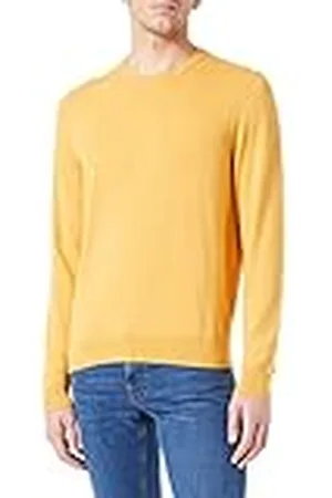 Daniel Hechter Herr stickad crewneck tröja med rund hals, gulgul, S