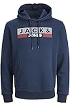JACK & JONES Huvtröja för män plus size logo huvtröja, Navy Blazer/tryck: play 4, 8XL plus size