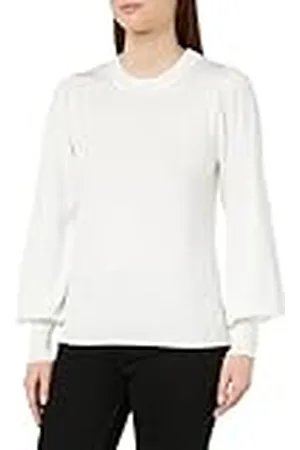 Kaffe Kvinnors tröja Crew Neck lätt stickad lång biskopärm vanlig passform dam, , M