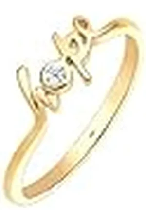 Elli PREMIUM damring uttalande bokstäver Hope 585 gult guld diamant (0,03 ct) vit briljant slipning stl. 54 (17,2), 56 EU, fasettad slipning, Diamant