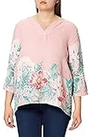 Bonateks Tunisisk kragtopp med blomtryck och långa påsydda ärmar, 100% linne, storlek: 40, amerikansk storlek: XL, toppar, satin – tillverkad i Italien, , 40