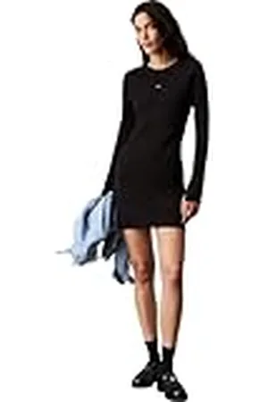 Calvin Klein Jeans dam vävd etikett ribbad kort klänning J20J225112 bodycon-klänning, svart (svart (svart (svart (svart), L, , L