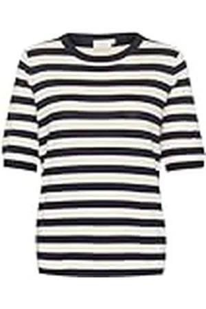 Kaffe Kvinnors tröja Crew Neck kortärmad vanlig passform horisontella ränder dam, , M