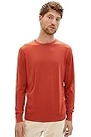 TOM TAILOR Basic crew neck stickad tröja för män, 32720-varm röd melerad, XL