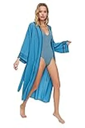 Trendyol Dam Beachwear normal passform basic V-ringad vävtyg kimono, , 46