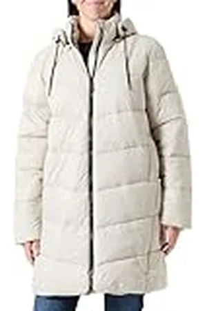 Kaffe Kvinnors puffer rock hög krage huva medelhög längd dragkedja normal passform, , 38