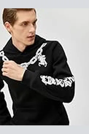 Koton Män Basic Hoodie Skull Tryckt Pocket Detailed, , S