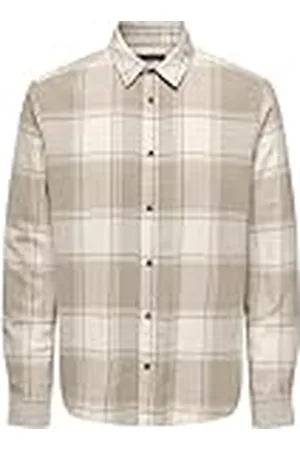 Only & Sons Rutig skogshuggarskjorta basic långärmad flanellskjorta fritid rutig smal passform skjorta bomull ONSGUDMUND, färger: beige, storlek skjorta: S, , S