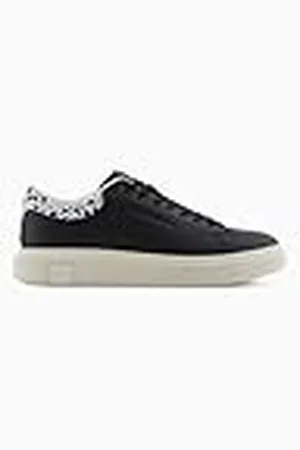 Armani Exchange Actionläder för män, sidelogo, laceup sneakers, svart + av vit, 41,5 EU, , 41.5 EU