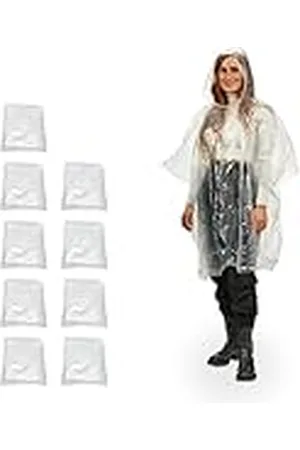 Relaxdays Regnponcho engångsbruk, set om 10, engångsregncape med huva, vuxna, nödponcho dam, män, , en storlek