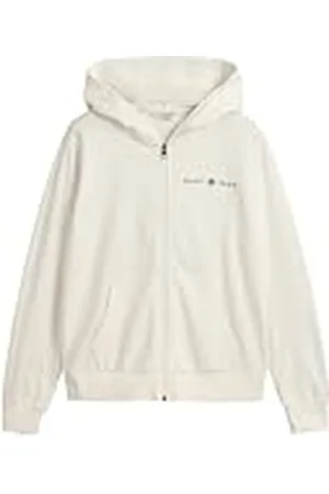 GANT Logo Tryckt Zip Hooded Tröja, Eggshell, XL Dam, , XL