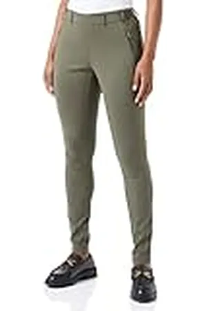 Kaffe Kvinnors lediga byxor med dragkedja fickor High-waisted elastisk midja smal passform, , 34