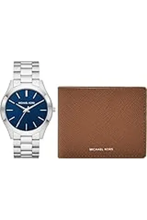 Michael Kors Klocka för män smal landningsbana, tre handrörelser, 44 mm silver rostfritt stålfodral med rostfritt stålrem, MK1060SET