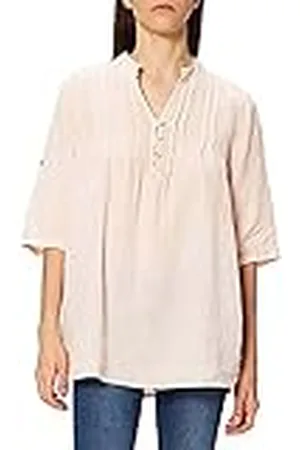 Bonateks Tunisisk krage med knappar topp med veck framtill, 100% linne, De-storlek: 36, US storlek: M, toppar, satin – tillverkad i Italien, , 36