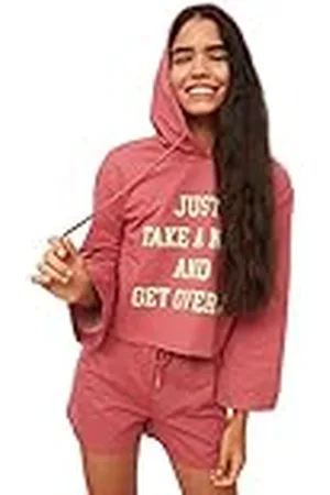 Trendyol Stickad pyjamas för kvinnor med slogan, Kanel, XS