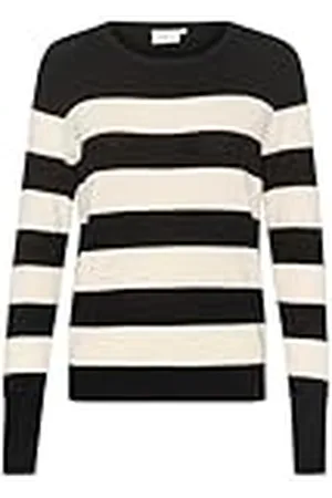 Kaffe Dam smal passform Crew Neck randig långärmad tight stickad tröja, , M