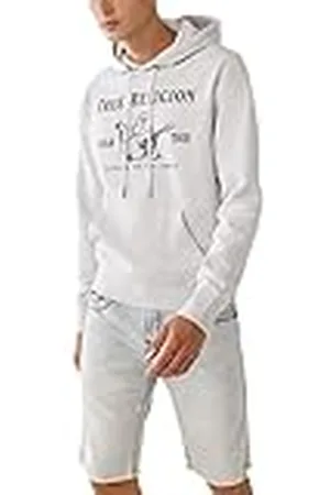 True Religion Mäns metallisk Buddha fleece huvtröja med huva, Havregryn ljung/Metallisk svart, XL