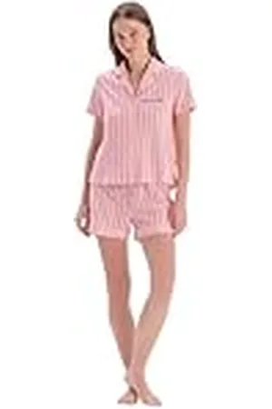 Dagi Light Pink Fashion Stickad normal midja överlägset kort ben kortärmad skjorta krage skjorta & shorts, , XS, , XS