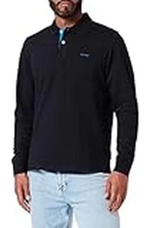 GANT Herr REG Contrast Pique LS Rugger pikétröja, svart, standard, svart, M