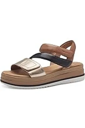 Tamaris Dam komfort 8-88702-42 442 NUT Comb Wedge platå bekväm multibredd vardagssko festlig eleganta platta sandaler, 40 EU bred, , 40 EU Weit