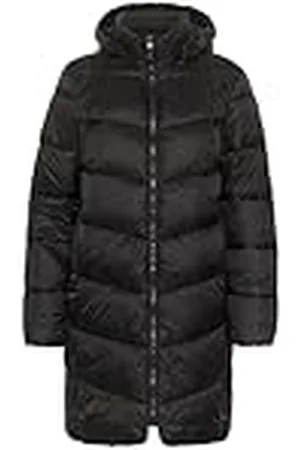 Kaffe Kvinnors puffer rock hög krage huva medelhög längd dragkedja normal passform, , 38