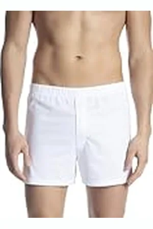 Calida Bomullskod, Jersey-boxershorts med gylf för män, med tygtäckt resår, Vit, 50