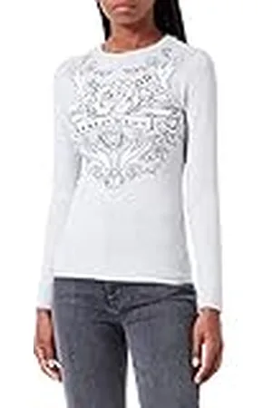 Moschino Dam, tight-fit, långa ärmar, ros och handtryck, med transparent strass, t-shirt, , 42