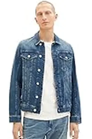 TOM TAILOR Stretch jeansjacka för män med påsydda bröstfickor, 10119-used Mid Stone Blue Denim, XL