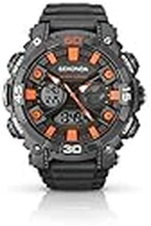 Sekonda Malvern 49 mm Ani-Digi Quartz lätt sportklocka med bakgrundsbelysning dag datumfunktion larm stoppur 100 m vattentålig, Svart/Orange, armband