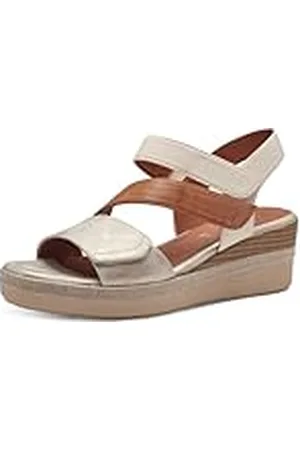 Jana Dam Softline 8-28364-42 499 beige/guld Wedge platåsandal bekväm multibredd vardagssko festlig elegant kilsandaler, , 36 EU Weit