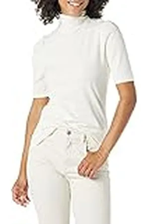 Amazon Dam bomull modal draperad puff ärm polotröja, , Small
