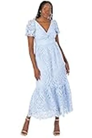 Maya Deluxe Midiklänning för kvinnor, v-hals, korta puffärmar, vridning, främre spets, djurundersida, hemline, bröllop, gästtillfälle, blågrön 46, , 46 SE