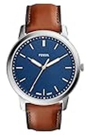 Fossil Klocka för män Den minimalistiska kvartsrörelsen, 44 mm silverfodral i rostfritt stål med läderrem, FS5304