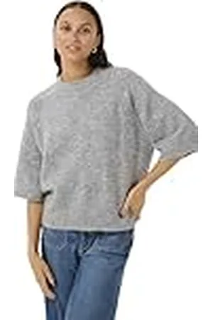 Kaffe Dam pullover rund hals normal passform hålstickad halv ärm hip längd, , M
