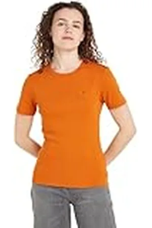 Tommy Hilfiger Dam Slim Cody C-NK SS WW0WW40587 S/S t-shirt, höst orange, L, , L