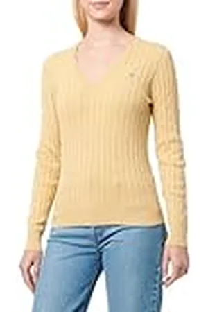 GANT Stretch bomullssnör, v-ringad, pullover bränd, S dam, , S