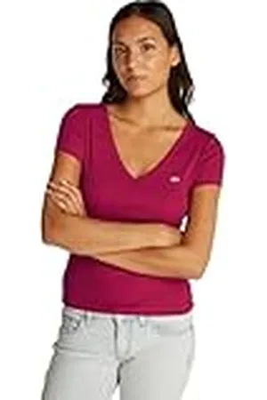 Tommy Hilfiger Kvinnor TJW SLIM ESSENTIAL RIB V SS S/S t-shirt, röd, S, , S
