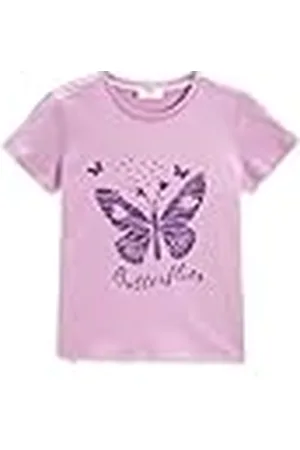 Koton Flickor fjärilstryckt kort ärm bomull t-shirt, , 3-4 År
