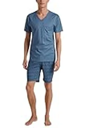 Calida Relax Imprint, kort herrpyjamas, tillverkade av 100% bomull, byxor med tygtäckt elastisk linning, , 52-54