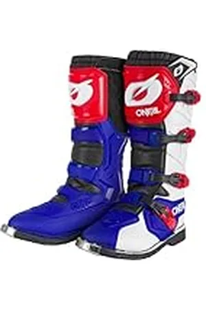 Oneal | Motocross stövlar | Enduro-motorcykel | Komfort tack vare luftnätets inre, fyra spännen, högkvalitativt syntetmaterial | Boots Rider Pro | Vuxna | Vit Röd Blå | Storlek 45