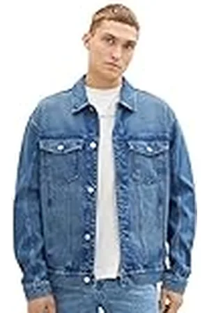 TOM TAILOR Herr avslappnad passform jeansjacka med påsydda bröstfickor, 10119-used Mid Stone Blue Denim, XL