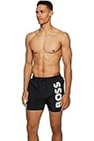 HUGO BOSS Octopus snabbtorkande badshorts för män med stor kontrastlogotyp, Svart 007, XS