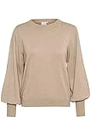 Kaffe Kvinnors tröja Crew Neck Regular Fit lång biskopärm tight stickad dam, , L