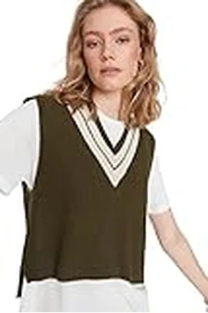 Trendyol Kvinnor normal basic v-ringad stickad tröja, , S