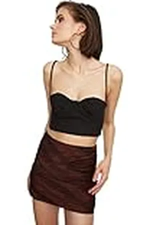 Trendyol Dam ribbstickad axelbandslös bustier, , 34