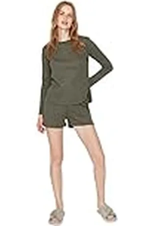 Trendyol Dam enkel stickad medel-T-shirt-kort pyjamasset, , L