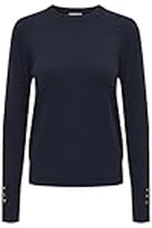JACQUELINE DE YONG Stickad tröja för kvinnor, stickad passform, rund hals, ärmslut med knapp, tröja, , L