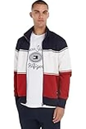 Tommy Hilfiger Mäns färg BLOCK TRACK JACKA dragkedja genom tröja, öken himmel/multi, S, , S