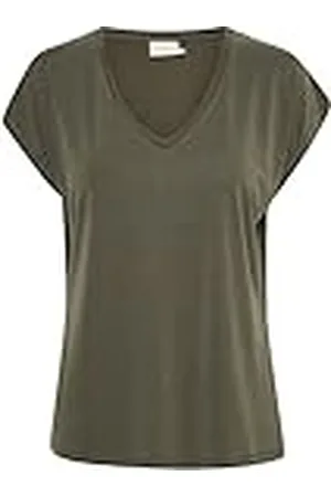 Kaffe Dam Basic T-shirt klassisk design med V-hals supermjuk, mörkgrå, XS
