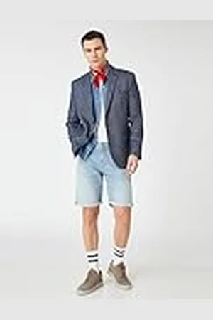 Koton Män Linen Blazer knapp detalj randiga fickor, , 50